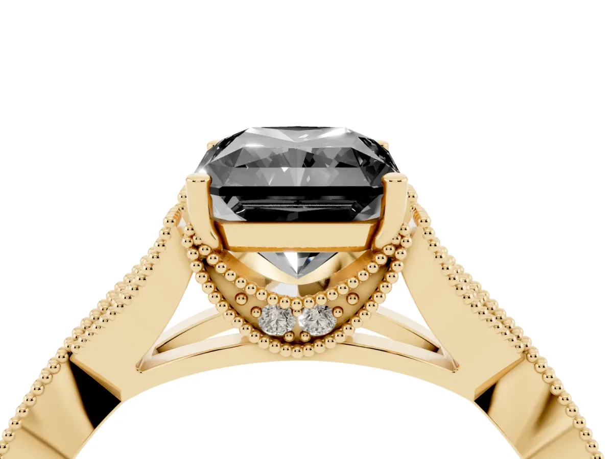 Fancy Black Radiant Cut Cut Diamond Twisted Band with Milgrain Pave Setting and Four-Prong Setting Yellow gold