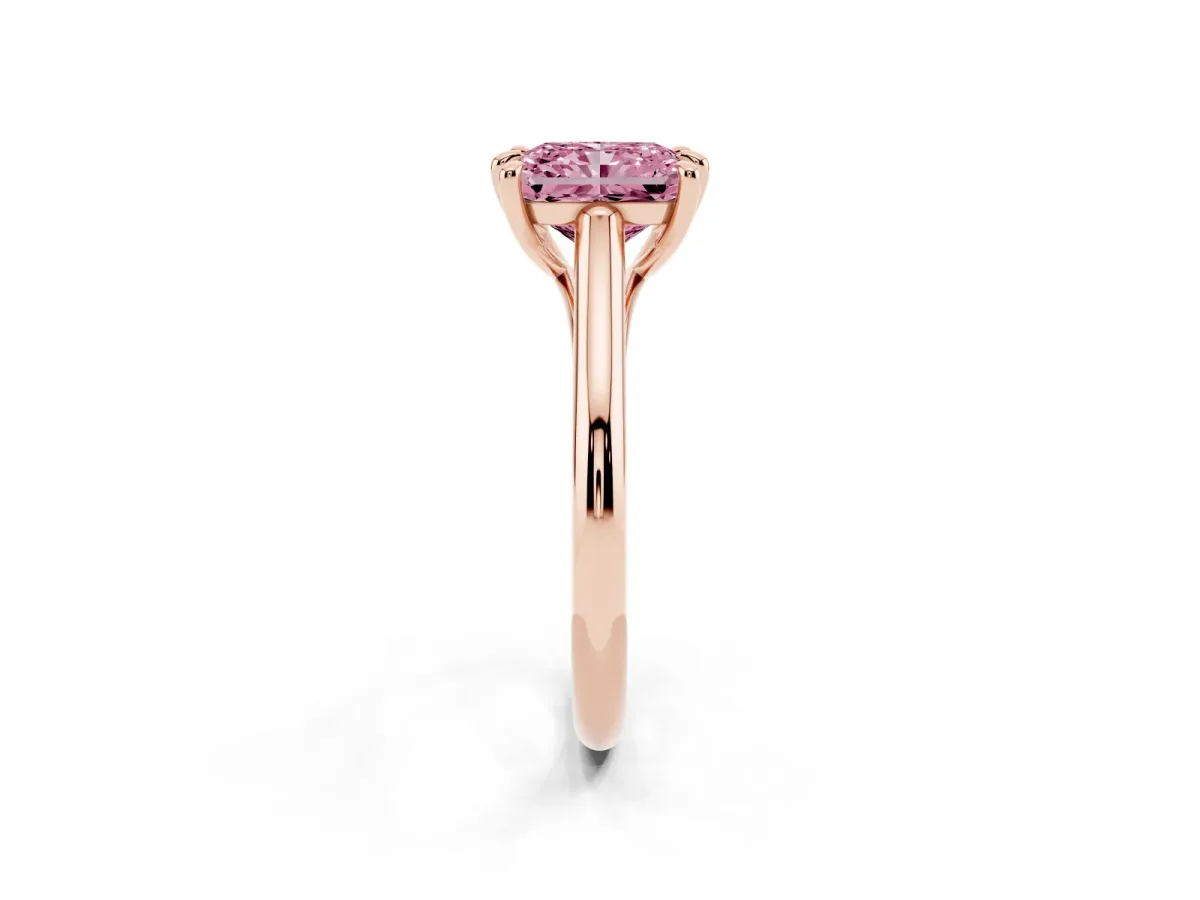 Fancy Pink Radiant Cut Solitaire Engagement Ring with Six-Prong Setting and Classic Band Rose gold