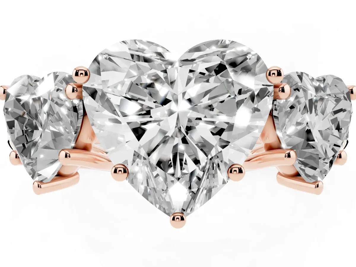 Three-Stone Heart Cut Diamond Pavé Band with Prong Setting Rose gold