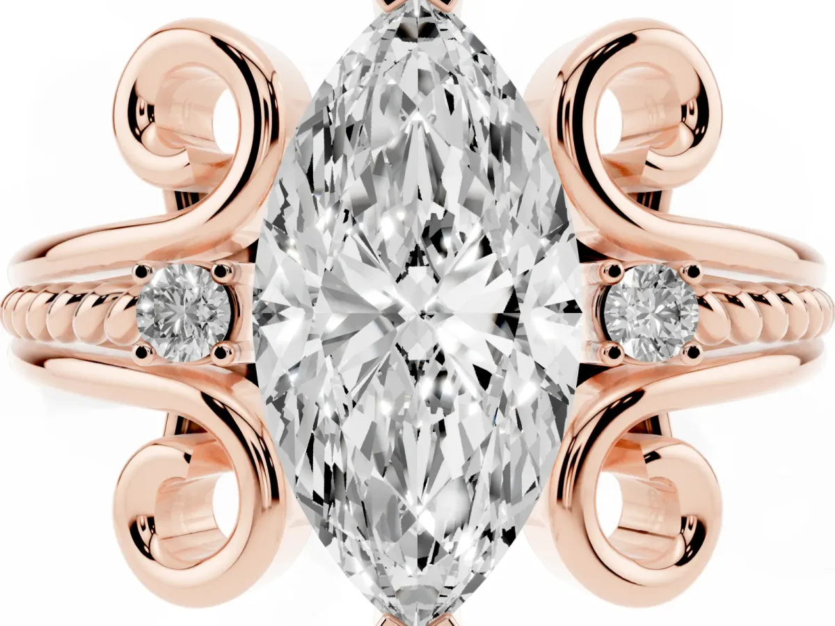 Marquise Cut Solitaire Twisted Band Scroll Prong Ring Rose gold
