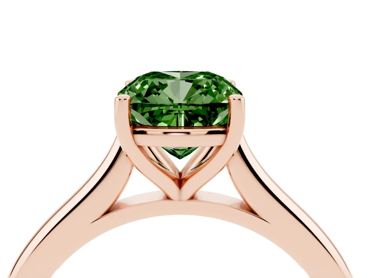 Fancy Green Cushion Cut Cut Solitaire Ring with Cathedral Band and Four-Prong Setting Rose gold