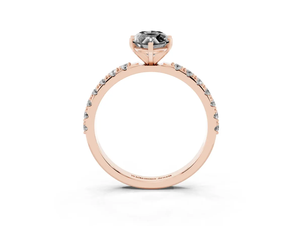 Fancy Black Marquise Cut Diamond Solitaire Pavé Band with Four-Prong Setting Rose gold
