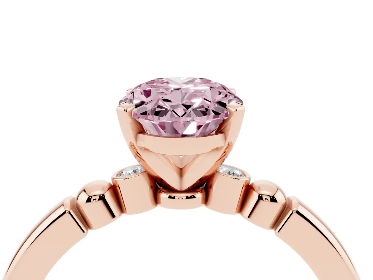 Fancy Pink Oval Cut Solitaire Beaded Band with Four-Prong Setting Rose gold
