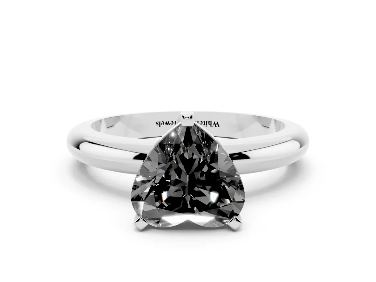 Fancy Black Heart Cut Diamond Solitaire Engagement Ring with Round Band and Four-Prong Setting Platinum