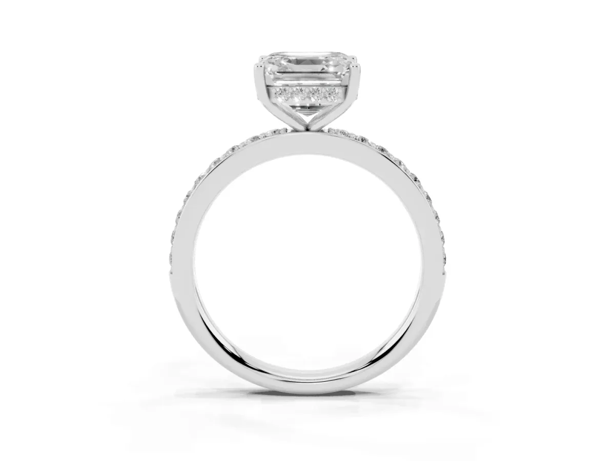Asscher Cut Cut Diamond Pavé Band Ring with Four-Prong Setting Platinum
