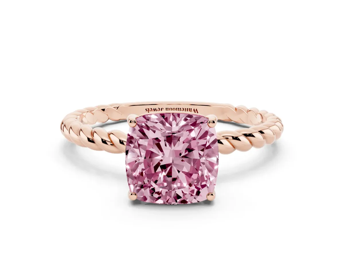 Fancy Pink Cushion Cut Solitaire Twisted Band 4-Prong Ring Rose gold