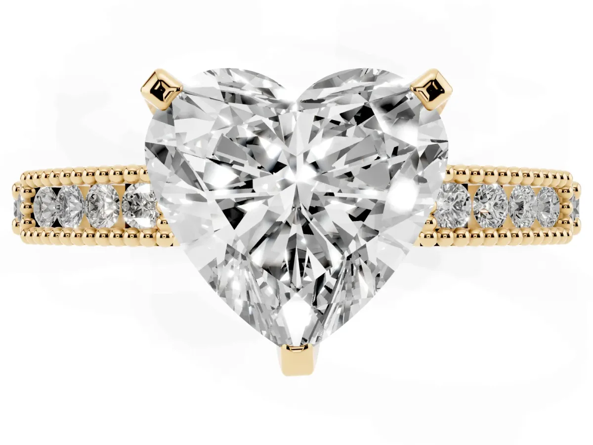Heart Cut Solitaire with Pavé Band and Four-Prong Setting Yellow gold