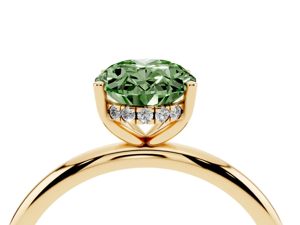 Fancy Green Oval Cut Cut Solitaire Engagement Ring with Four-Prong Setting and Classic Band Yellow gold