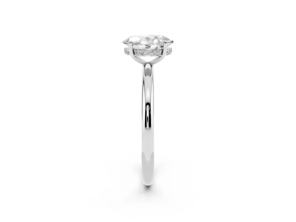 Oval Cut Diamond Solitaire Ring with Thin Band and Four-Prong Setting Silver