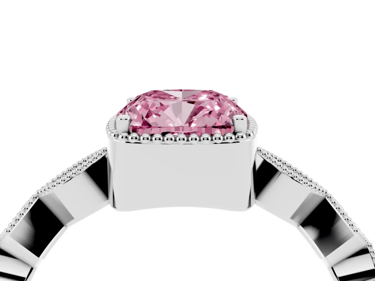 Fancy Pink Cushion Cut Milgrain Marquise Diamond Twist Band Ring Silver