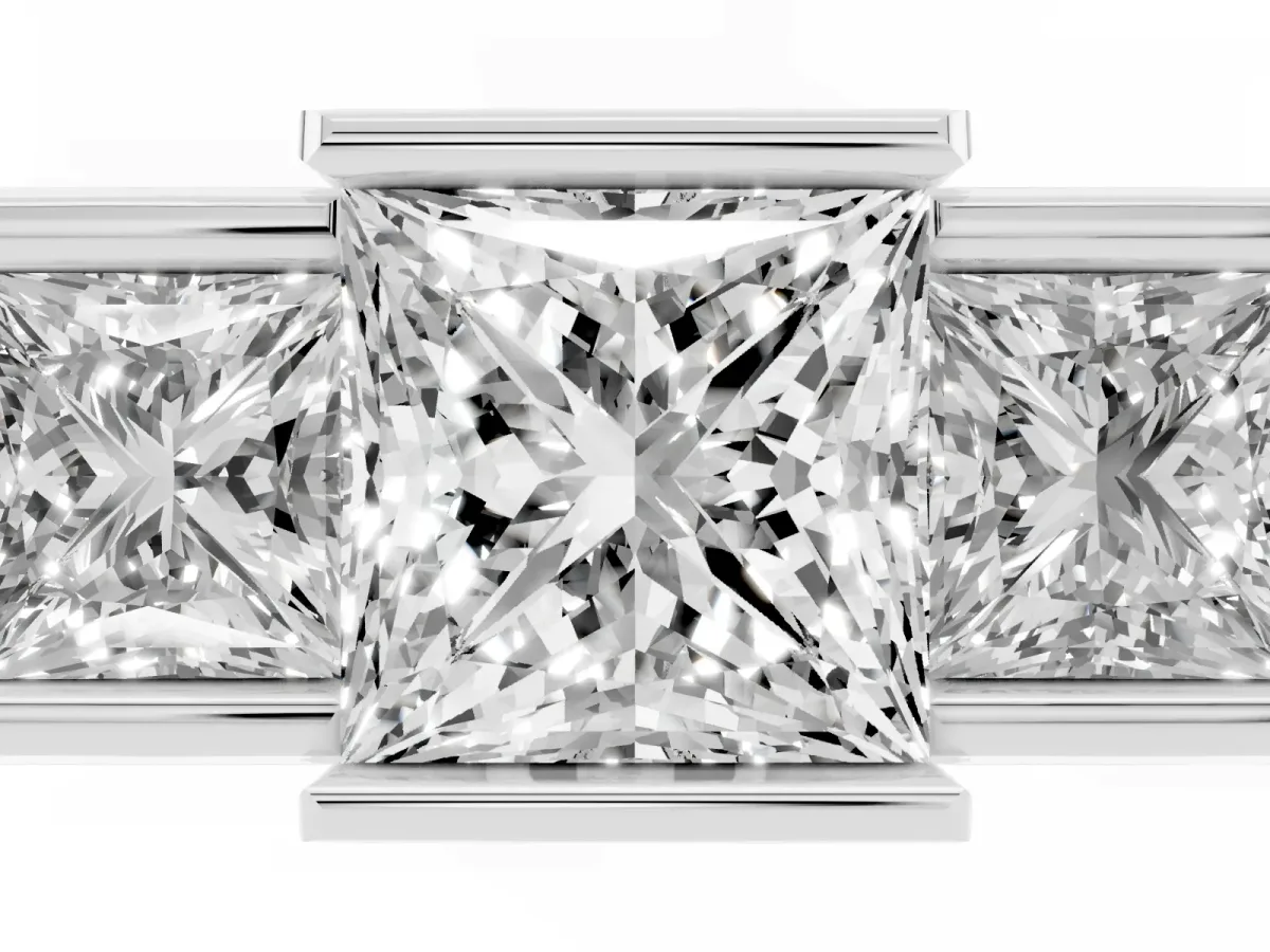 Three Stone Princess Cut Cut Channel Set Diamond Ring Silver