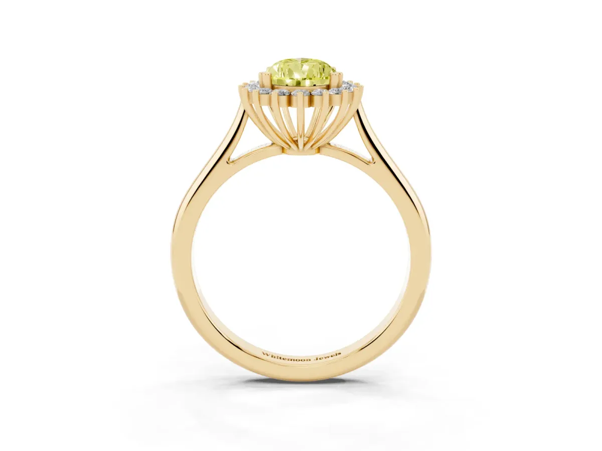 Fancy Yellow Pear Cut Cut Diamond Halo Ring with Solitaire Band and Prong Setting Yellow gold