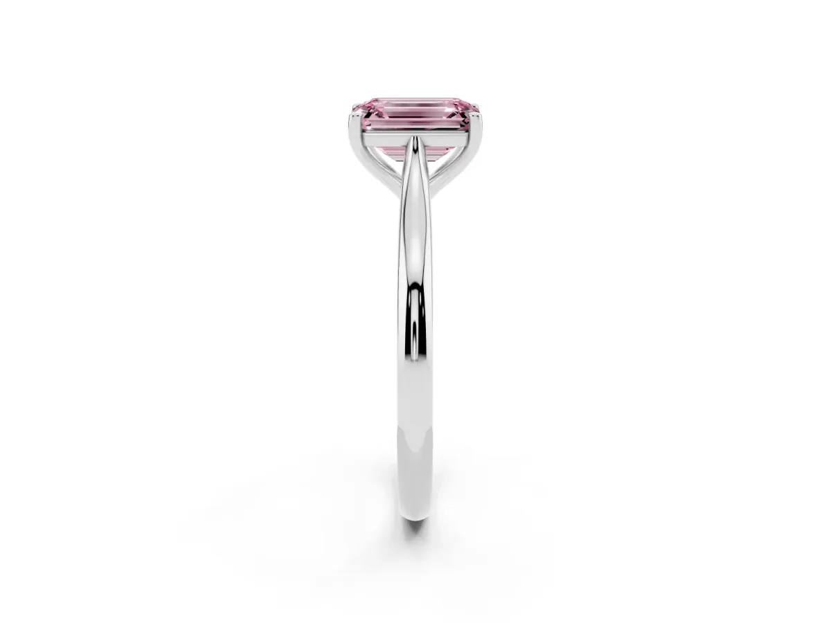Fancy Pink Emerald Cut Cut Solitaire Ring with Cathedral Band and Four-Prong Setting Platinum