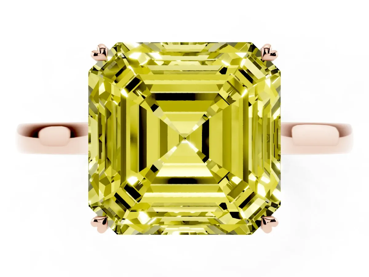 Fancy Yellow Asscher Cut Solitaire Heart Prong Engagement Ring with Tapered Band Rose gold