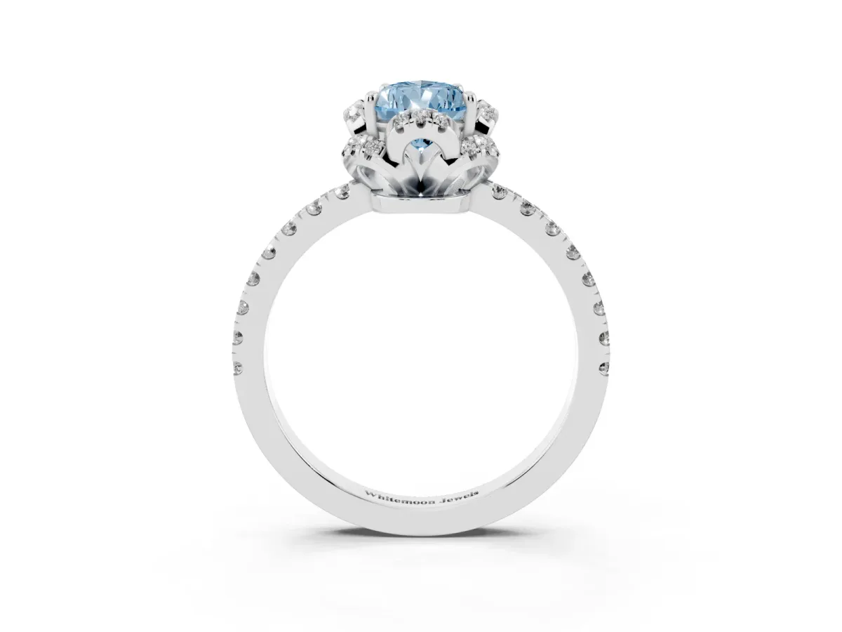 Fancy Blue Pear Cut Diamond Halo Pave Band with Four-Prong Setting Platinum
