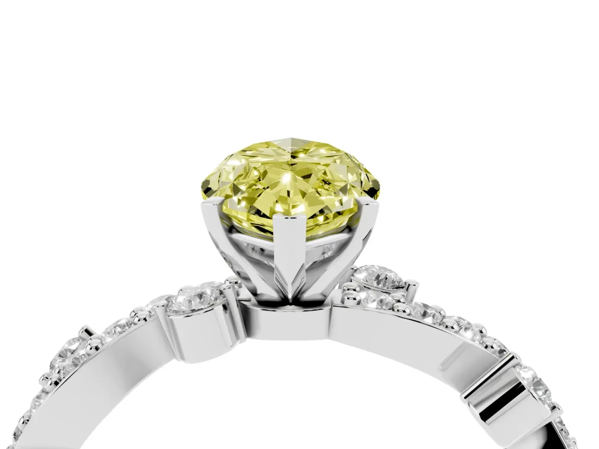 Fancy Yellow Marquise Cut Cut Solitaire Diamond Twisted Band with Pave Setting Silver
