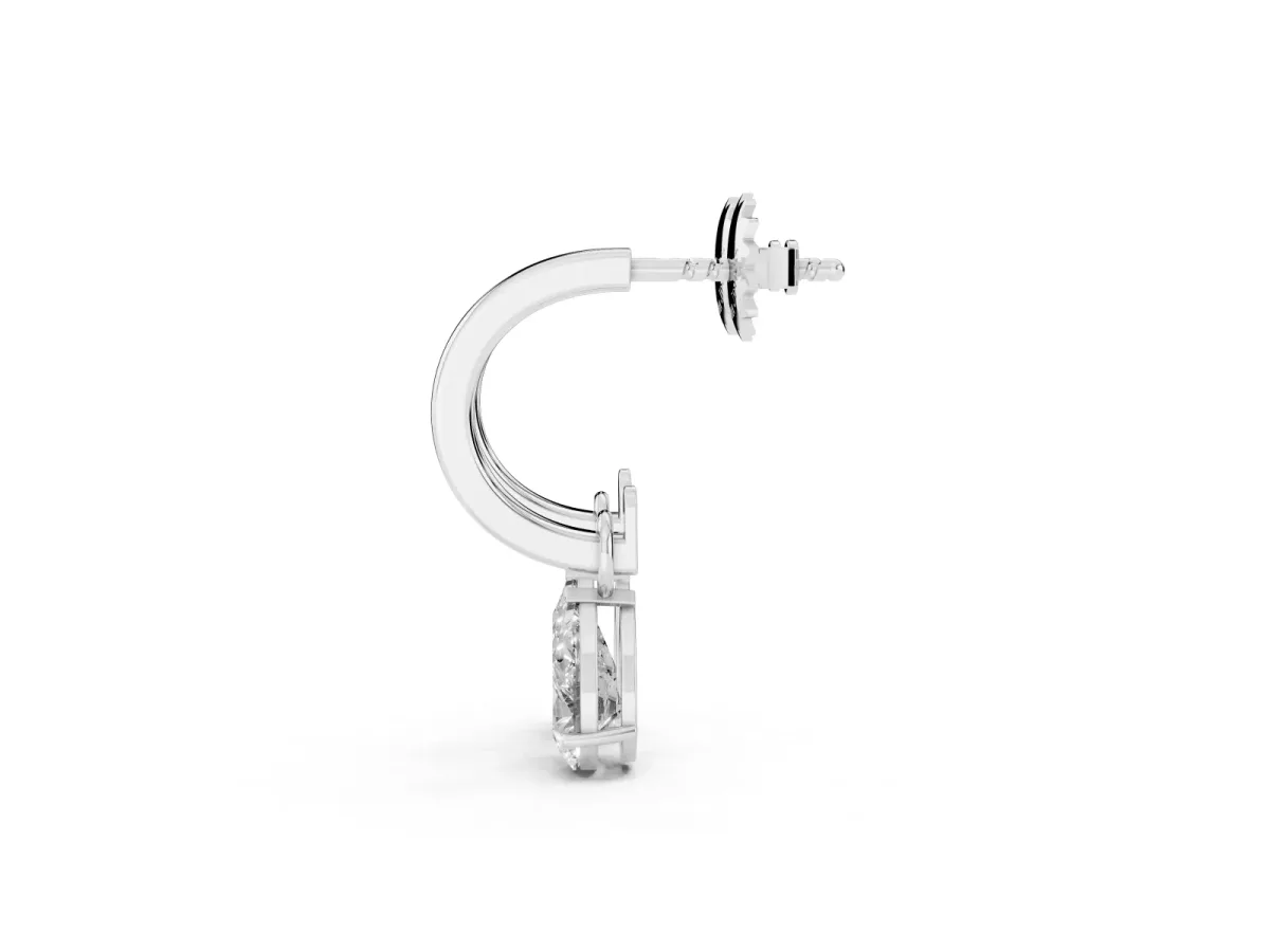 Pear Diamond Drop Earrings with Screw Back Silver