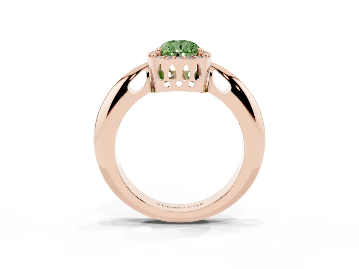 Fancy Green Pear Cut Cut Diamond Halo Engagement Ring with Split Shank and Four-Prong Setting Rose gold
