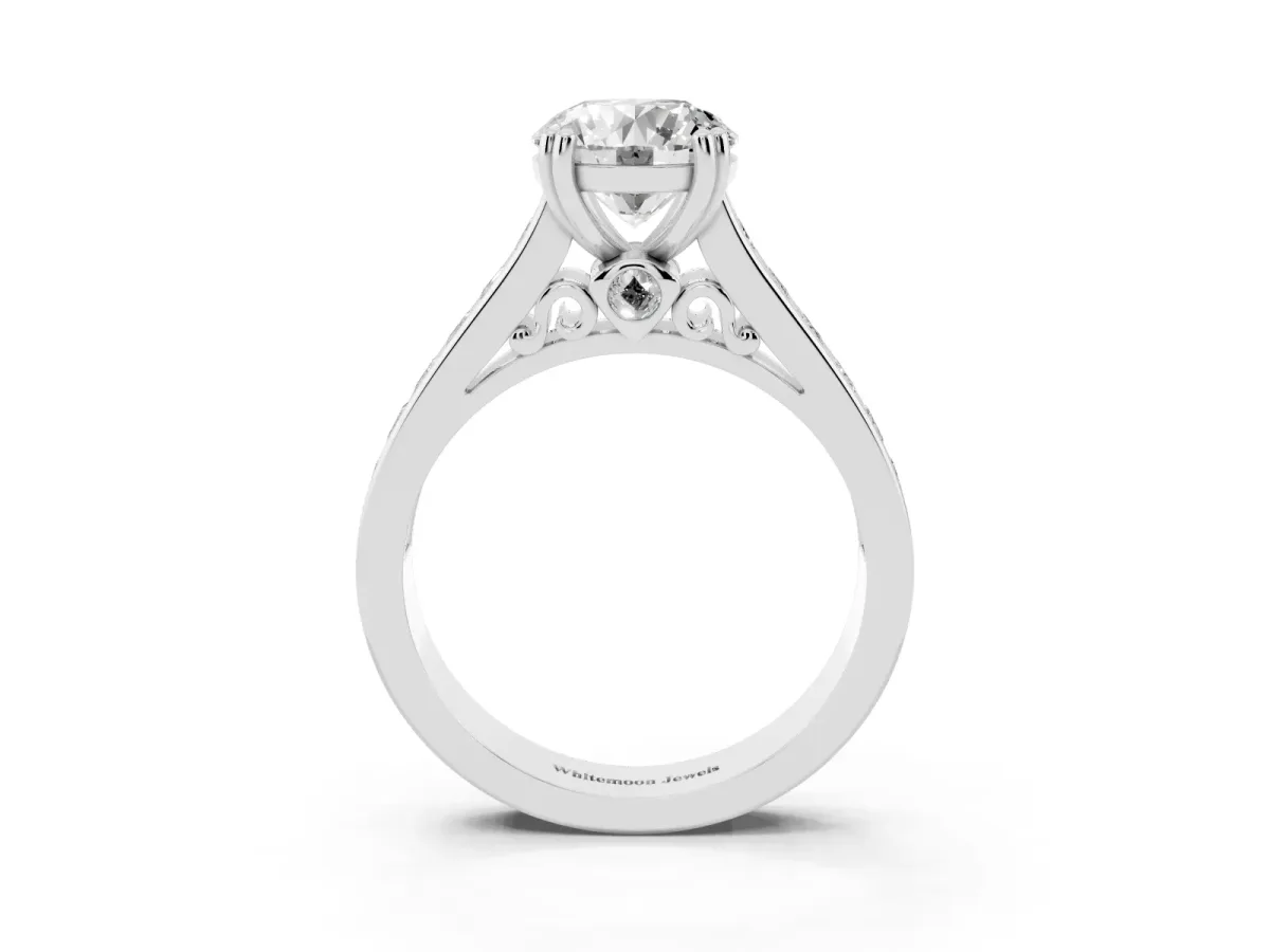 Round Cut Cut Channel Set Solitaire Engagement Ring with Prong Setting Platinum