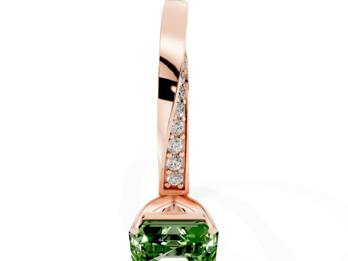 Fancy Green Asscher Cut Diamond Engagement Ring with Side Stone Accents and Four-Prong Setting Rose gold