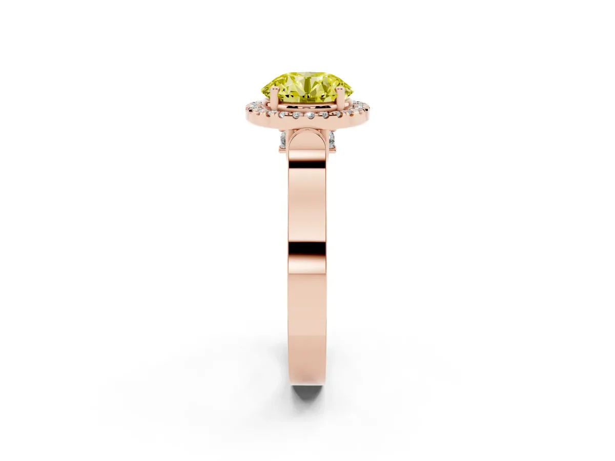 Fancy Yellow Round Cut Halo Round Diamond Twist Band with Four-Prong Setting Rose gold