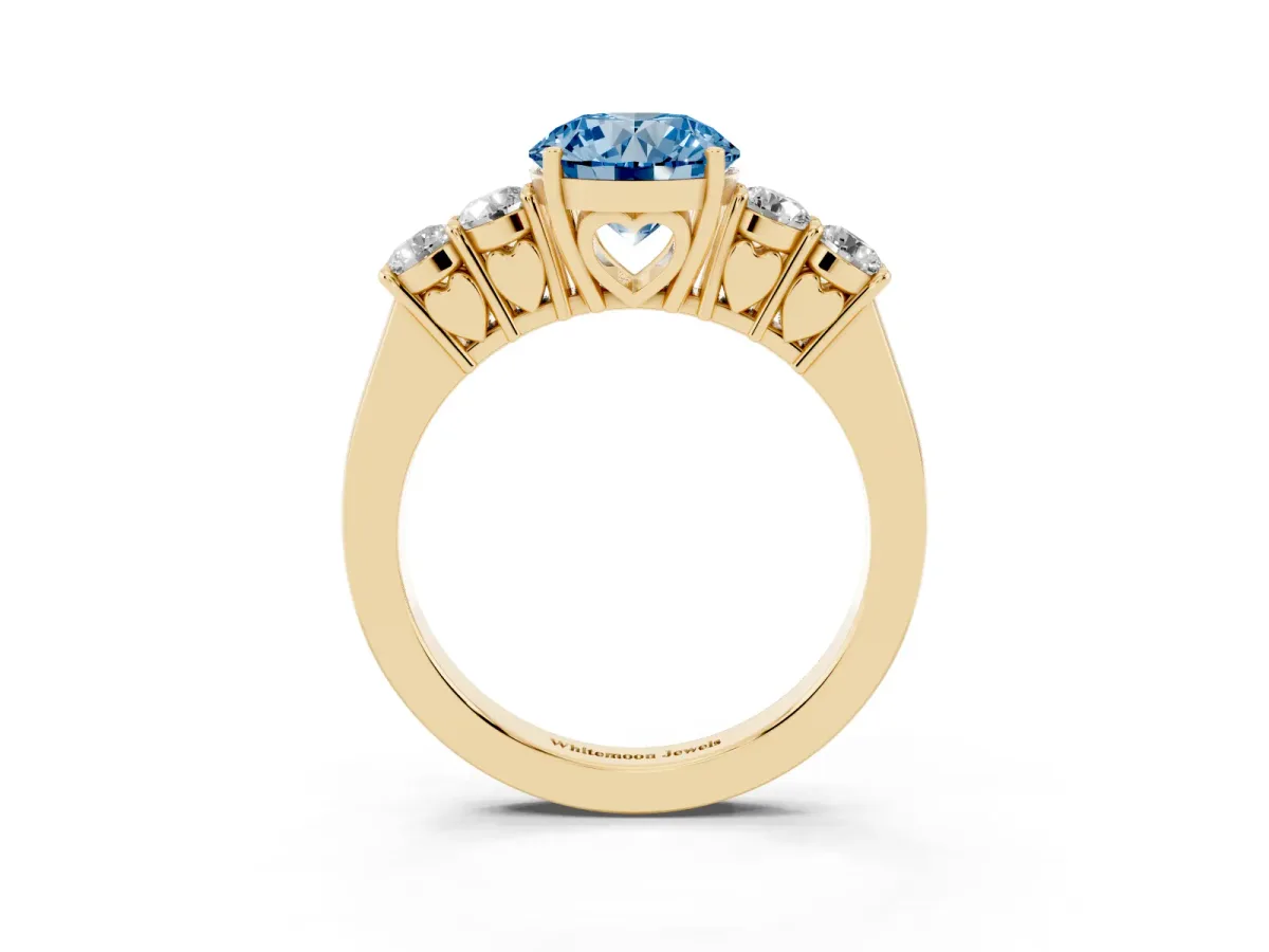 Fancy Blue Round Cut Cut Diamond Five-Stone Prong Set White Gold Ring Yellow gold