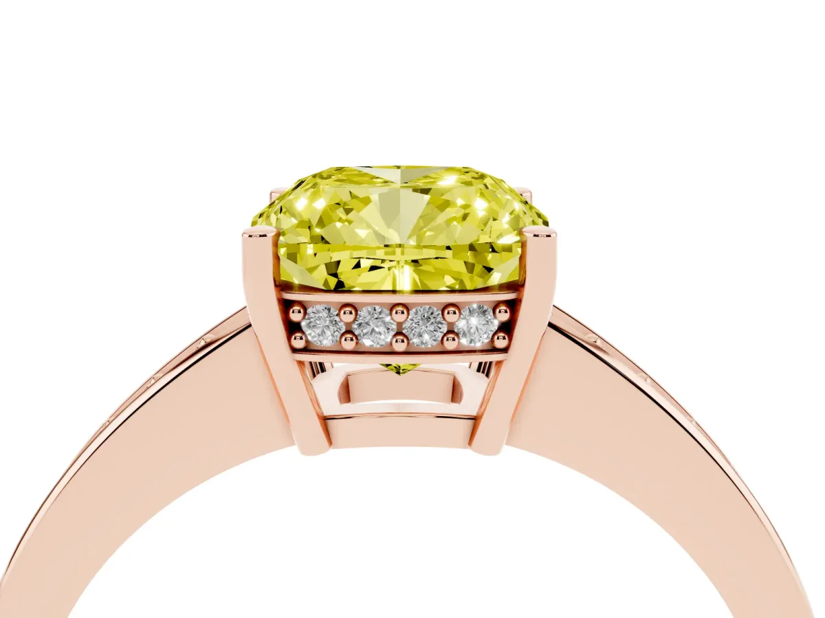Fancy Yellow Cushion Cut Solitaire Pavé Band Prong Setting Ring Rose gold