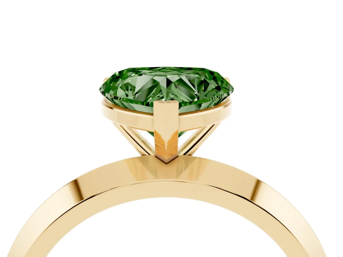 Fancy Green Heart Cut Cut Solitaire Engagement Ring with Flat Band and Four-Prong Setting Yellow gold