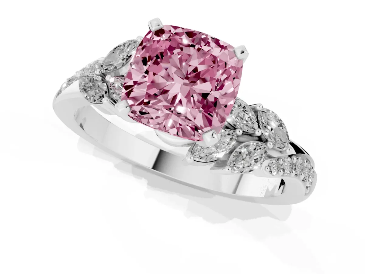 Fancy Pink Cushion Cut Solitaire Marquise Twist Band with Six-Prong Setting Silver
