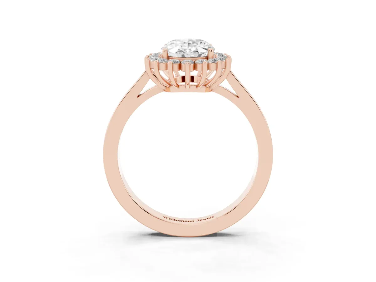 Oval Cut Cut Diamond Halo Ring with Round Brilliant Halo and Solitaire Band Rose gold