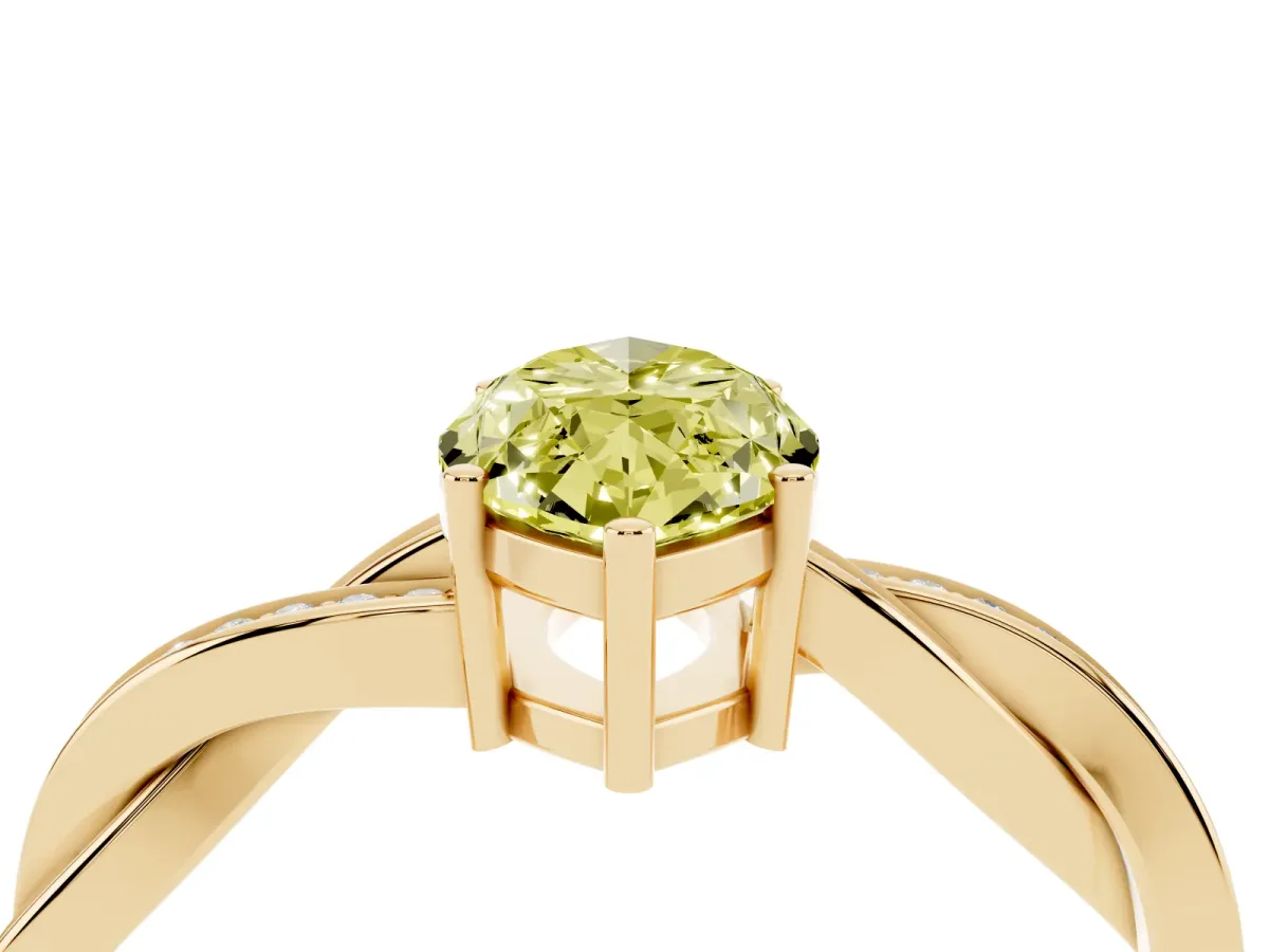 Fancy Yellow Marquise Cut Solitaire Twisted Pave Diamond Ring with Four-Prong Setting Yellow gold