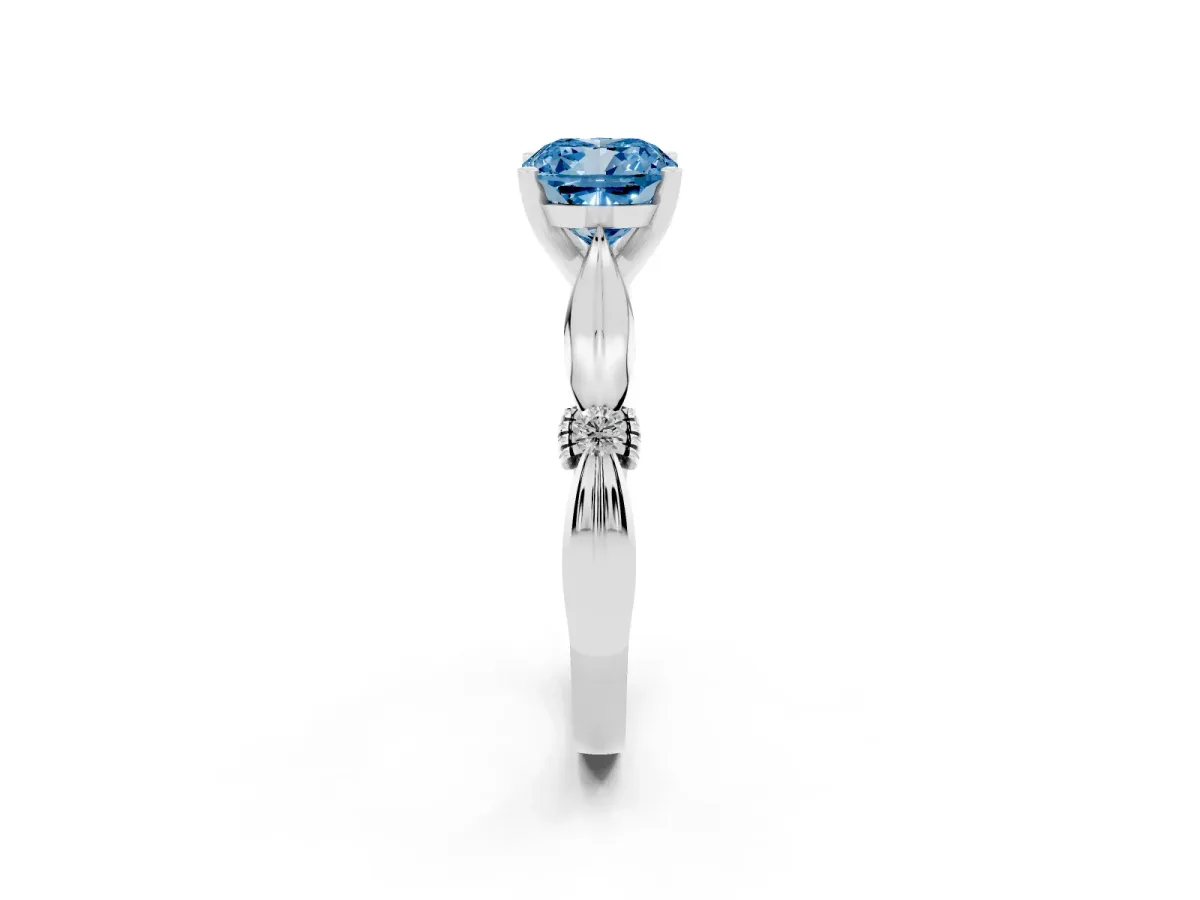 Fancy Blue Cushion Cut Solitaire Diamond Twisted Band with Four-Prong Setting Silver