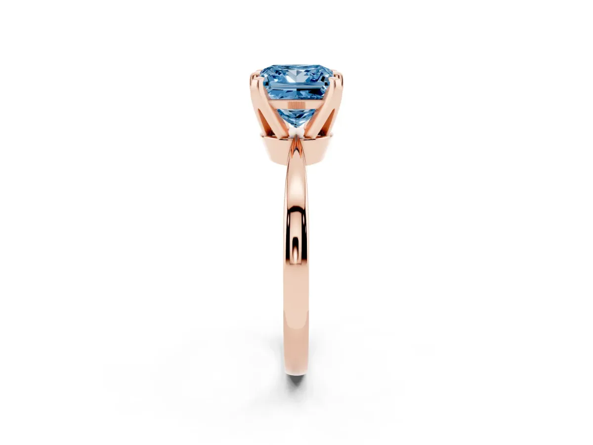 Fancy Blue Princess Cut Solitaire Engagement Ring with Six-Prong Setting and Tapered Band Rose gold