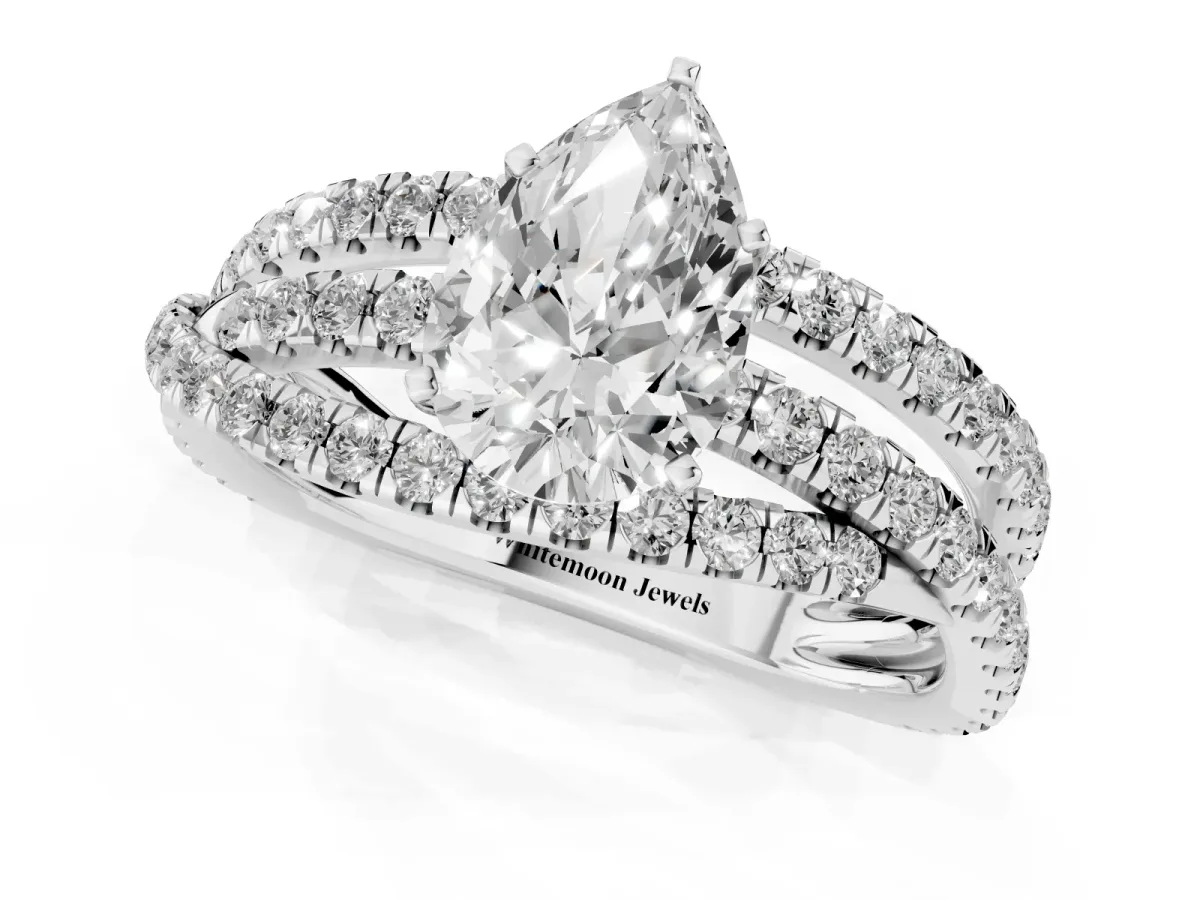 Pear Cut Solitaire Twist Band with Pavé Setting and Four-Prong Setting Platinum