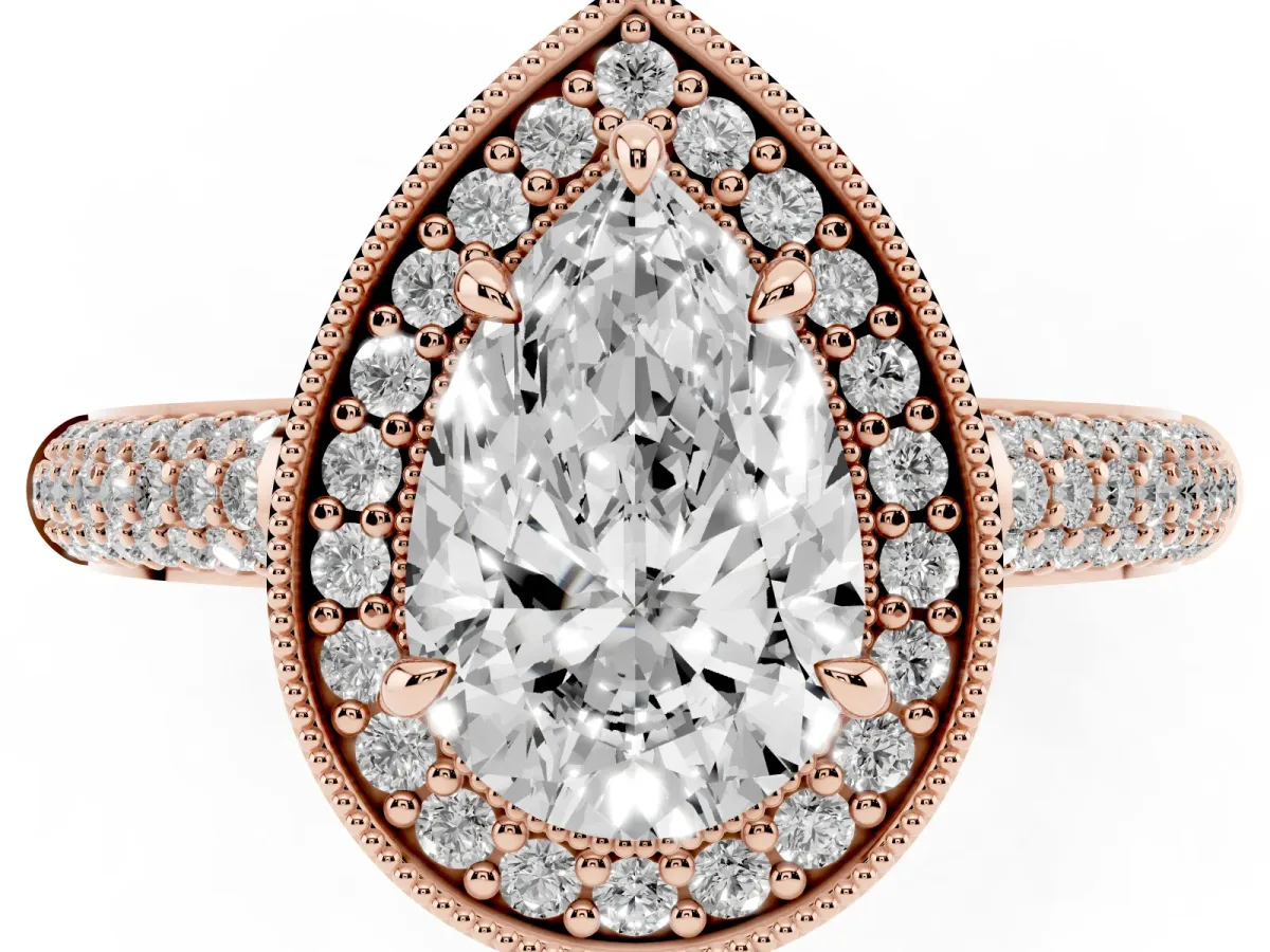 Pear Cut Cut Halo Diamond Pave Band with Four-Prong Setting Rose gold
