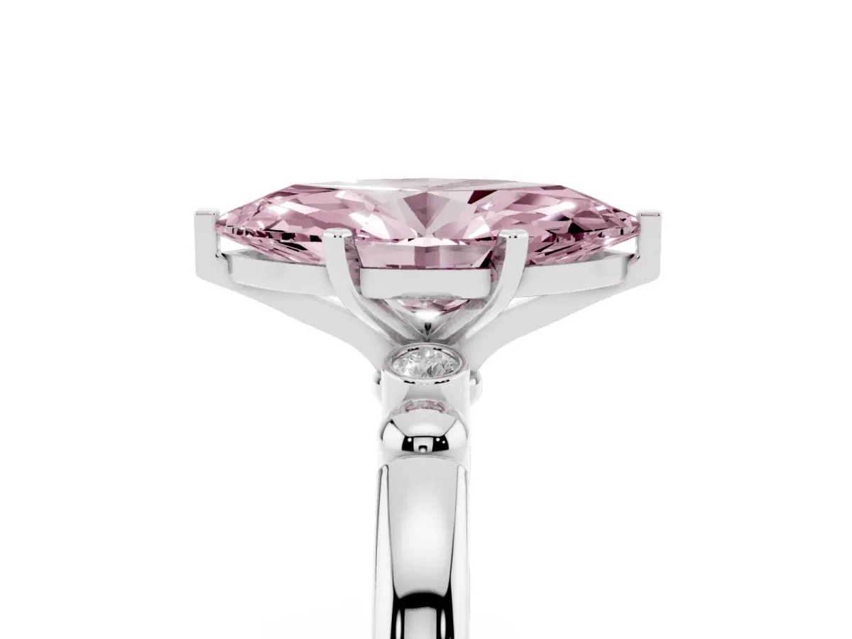Fancy Pink Marquise Cut Solitaire Beaded Band with Four-Prong Setting Silver