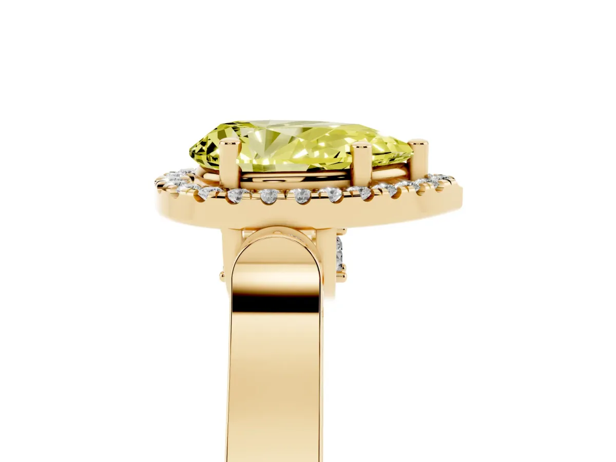 Fancy Yellow Pear Cut Halo Pave Split Shank Prong Setting Ring Yellow gold