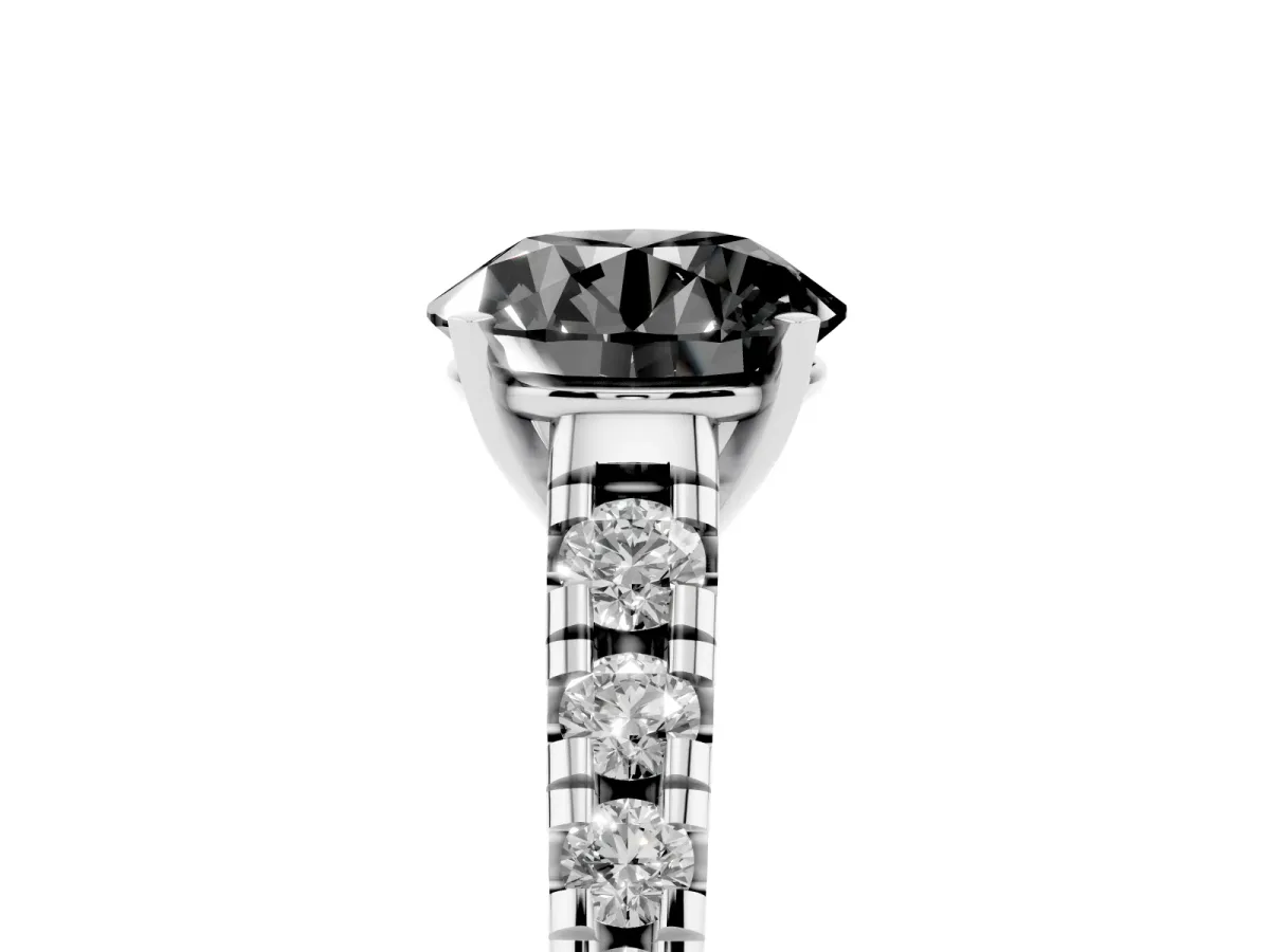 Fancy Black Round Cut Diamond Cathedral Solitaire Ring with Round Pavé Band Platinum
