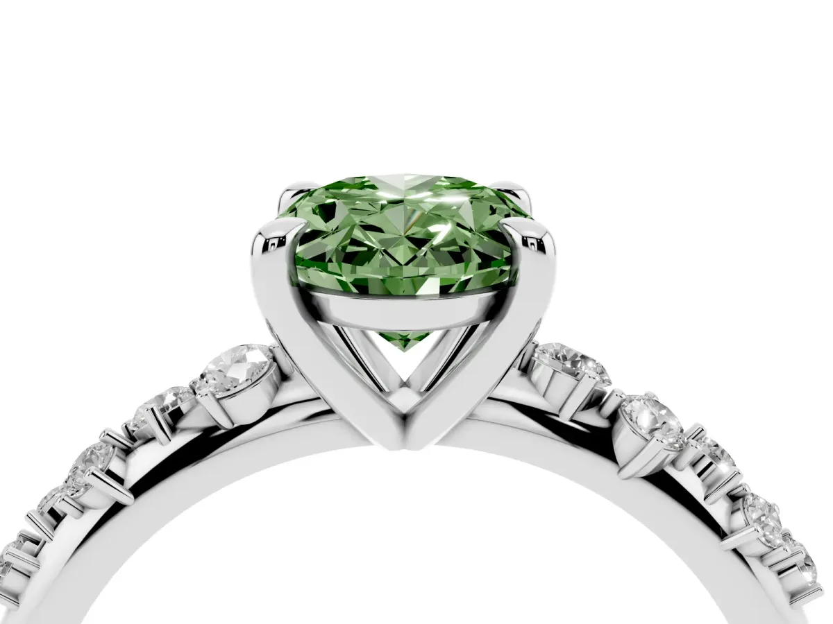 Fancy Green Oval Cut Cut Diamond Vine Band with Four-Prong Setting Platinum