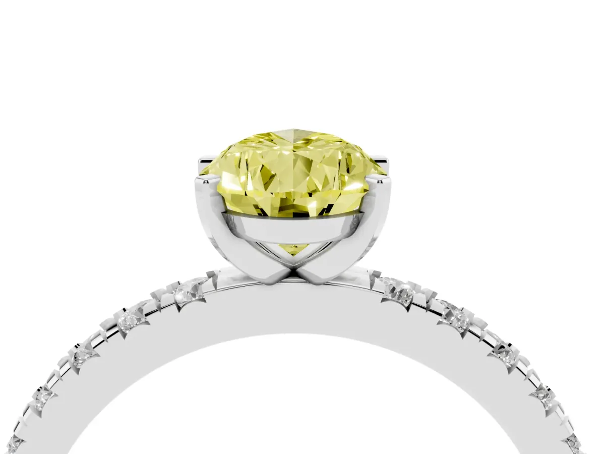 Fancy Yellow Pear Cut Diamond Pavé Band Solitaire with Four-Prong Setting Platinum