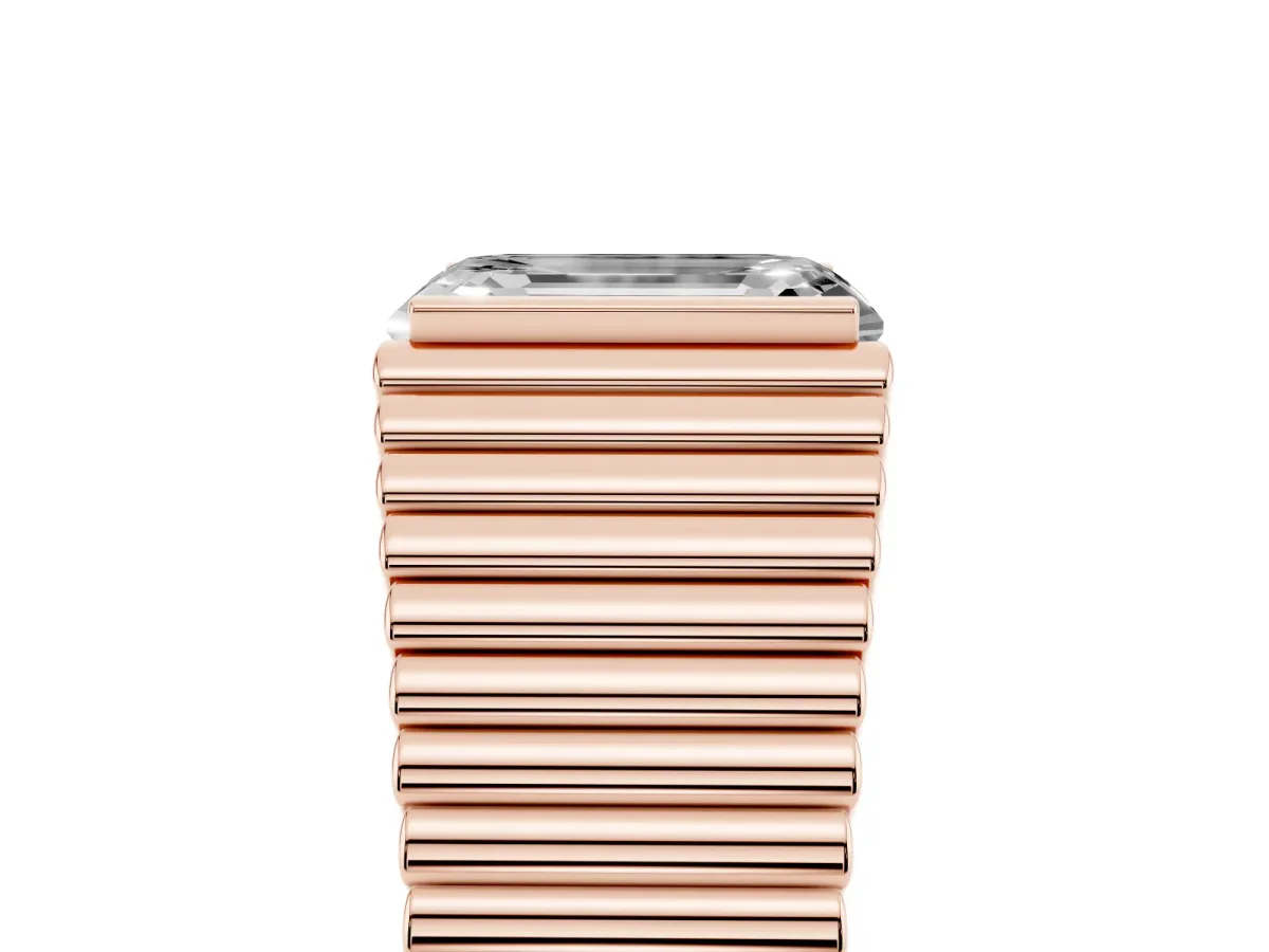 Emerald Cut Diamond Fluted Mens Ring Rose gold