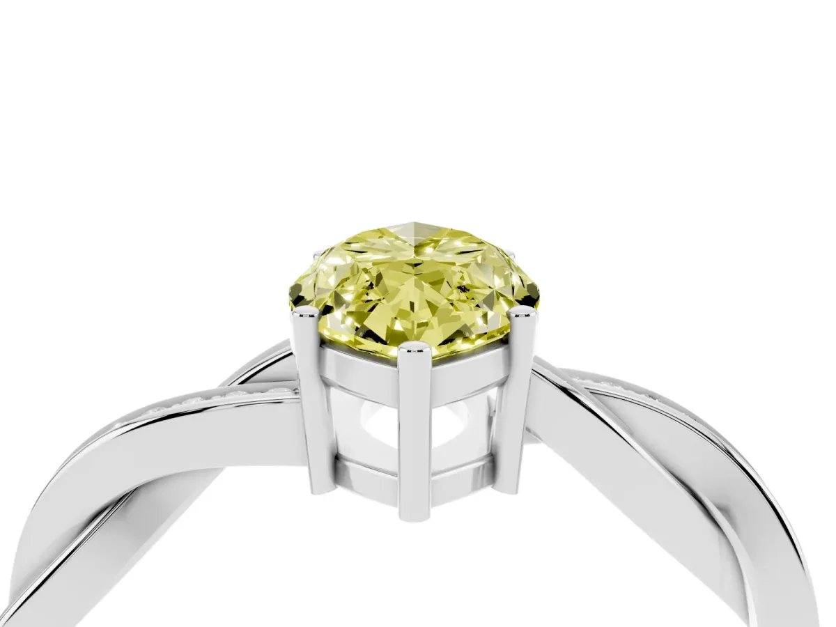Fancy Yellow Marquise Cut Solitaire Twisted Pave Diamond Ring with Four-Prong Setting White gold