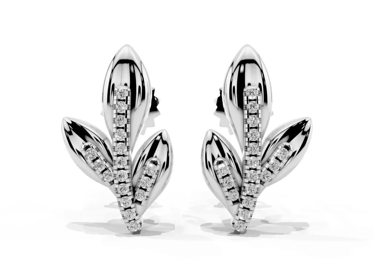 Round Diamond Olive Branch Stud Earrings Platinum