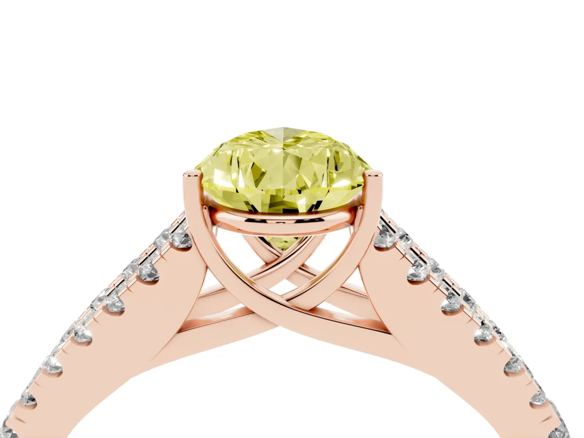 Fancy Yellow Pear Cut Diamond Split Shank Pavé Engagement Ring with Four-Prong Setting Rose gold