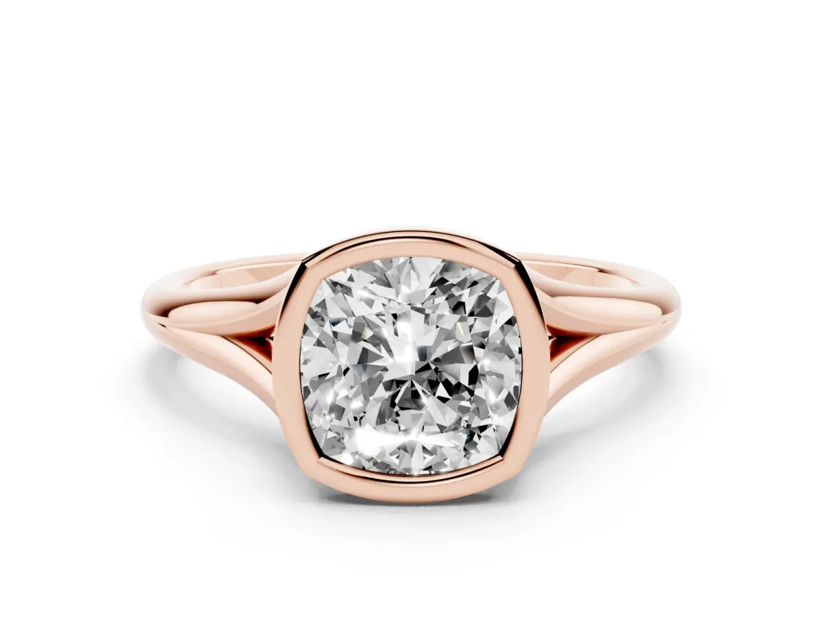 Bezel Set Cushion Cut Cut Solitaire Ring with Tapered Band Rose gold