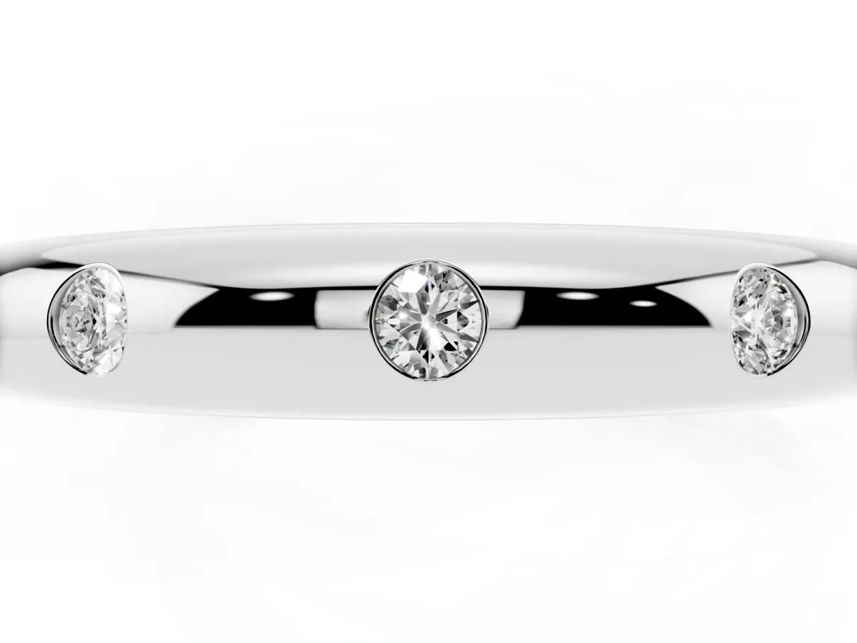 Bezel Set Round Diamond Comfort Fit Band Silver