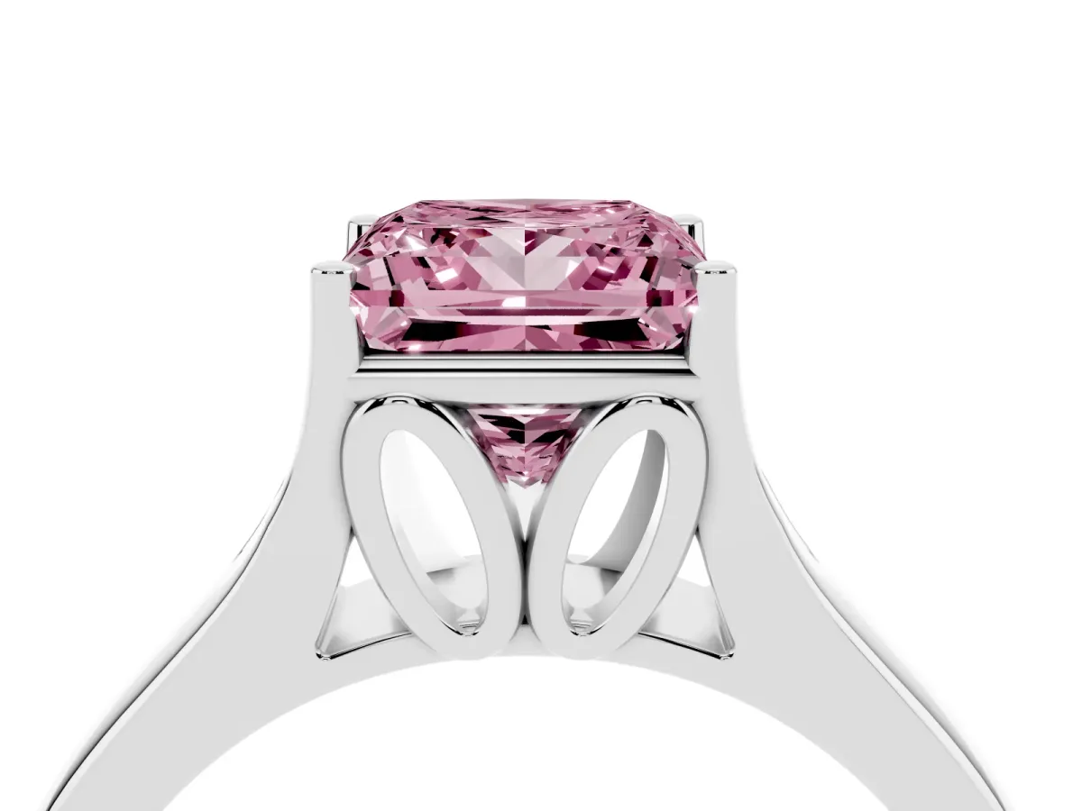 Fancy Pink Princess Cut Solitaire Diamond Ring with Cathedral Band and Four-Prong Setting White gold