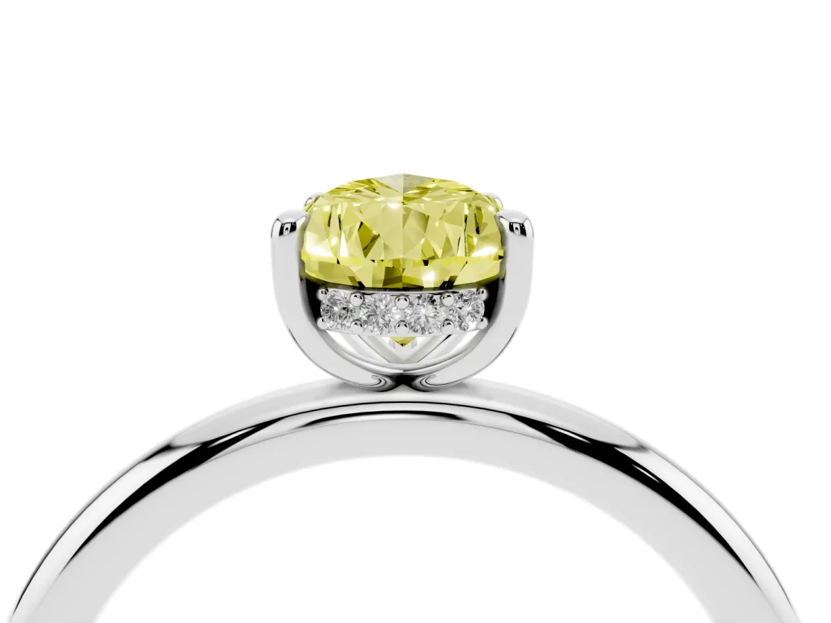 Fancy Yellow Pear Cut Diamond Solitaire Ring with Thin Band and Four-Prong Setting Silver