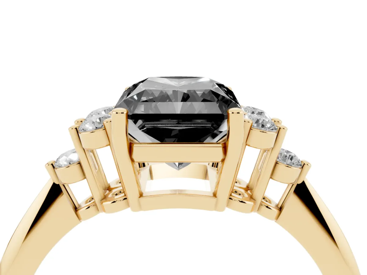 Fancy Black Radiant Cut Cut Diamond Cluster Ring with Solitaire Band and Four-Prong Setting Yellow gold