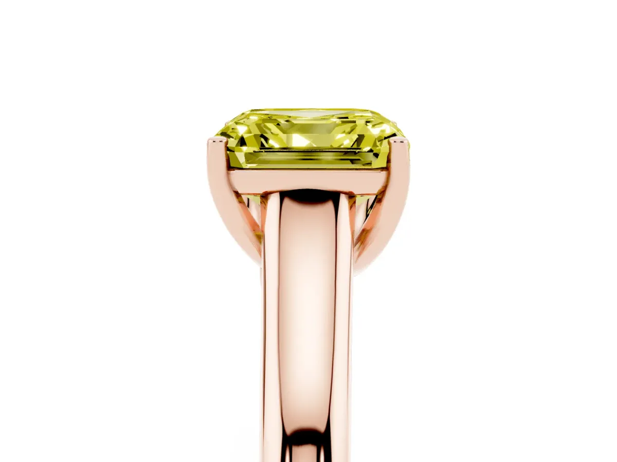 Fancy Yellow Asscher Cut Solitaire Engagement Ring with Tapered Band and Four-Prong Setting Rose gold